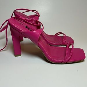 Pink Long Wrap-around self-tie ankle strap heels